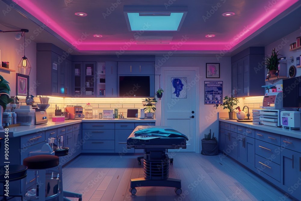 Poster digital rendering of a futuristic operating room symbolizing advanced medical technology and healthc