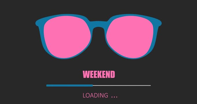 Conceptual elegant sunglasses. Sun glasses summer accessories as design element for promo or advertising. Loading or progress bar with weekend word