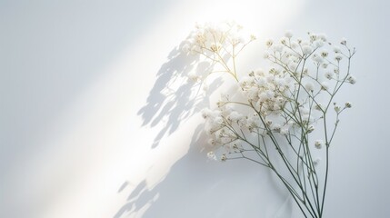 White Flowers and Shadow on White Background.