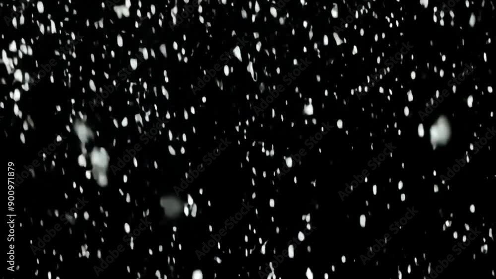 Poster falling snowflakes against deep black background for overlay effect in winter setting generative ai