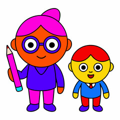 A kid wearing glasses and school clothes with pen, determined teacher vector art illustration. isolated on a white background