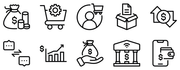 Digital Economy Icon Set Modern Line Style Collection for E-Commerce and Finance