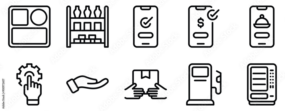 Poster customer self service icon set efficient line style collection for user empowerment