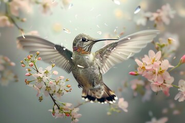 Fototapeta premium A hummingbird with flowers blooming in its wings.