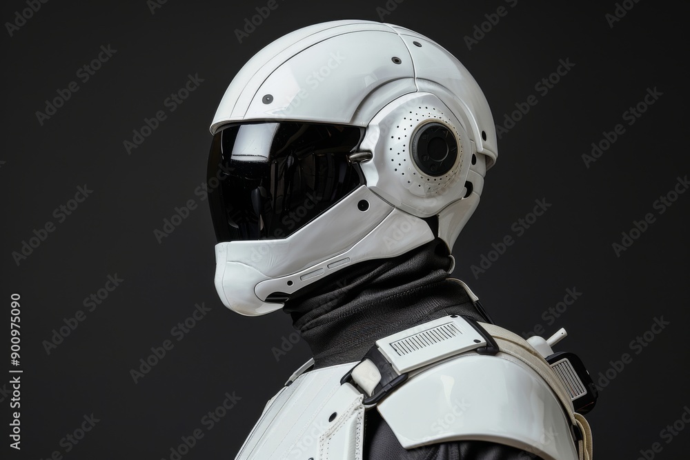 Poster digital portrait of a humanoid robot symbolizing robotics and technology in a futuristic and modern 