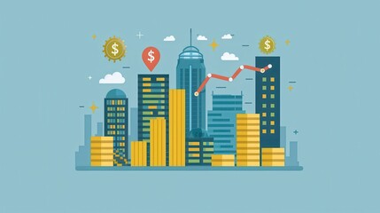 Obraz premium A city skyline with a large amount of money and a dollar sign