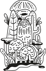 Foliage Doodle Pattern. Fantasy Island Illustration