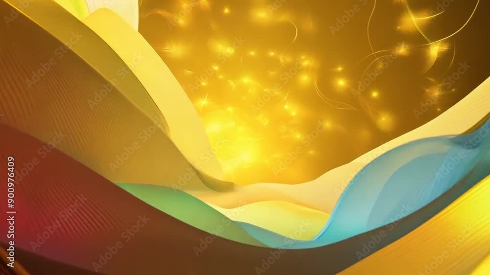 Poster golden light waves create a magical celebration in an abstract space generative ai