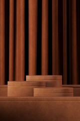 Three leather podium for product presentation on abstract leather background. 3D illustration