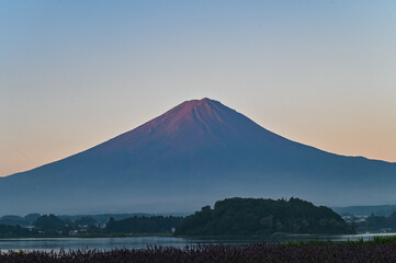 Obraz premium 日本山梨県河口湖からの夜明け前の富士山