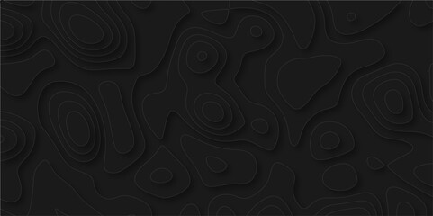 Abstract wavy line 3d paper cut black background with shadows. Abstract realistic papercut decoration textured with wavy layers. Topographic contour lines vector map seamless pattern vector.