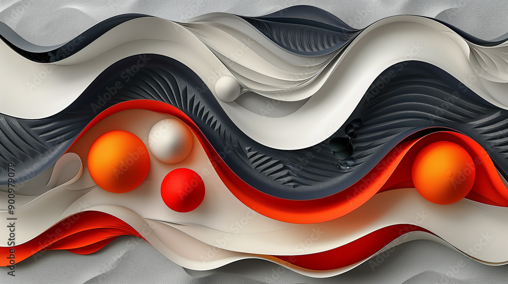 Poster abstract waves and spheres with bold colors and textures..