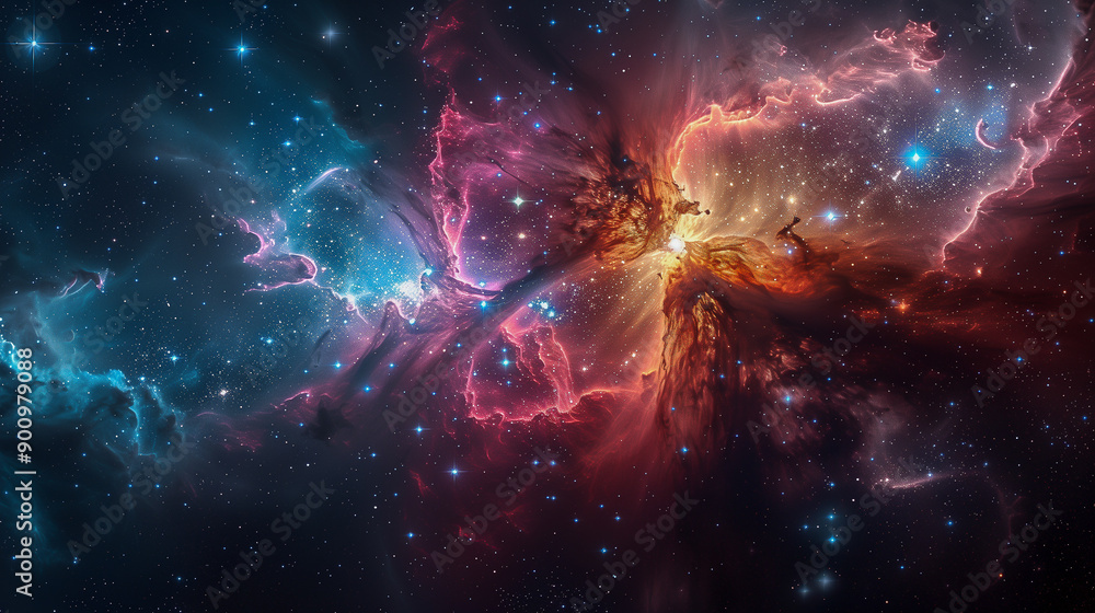Poster vivid cosmic nebula in deep space..