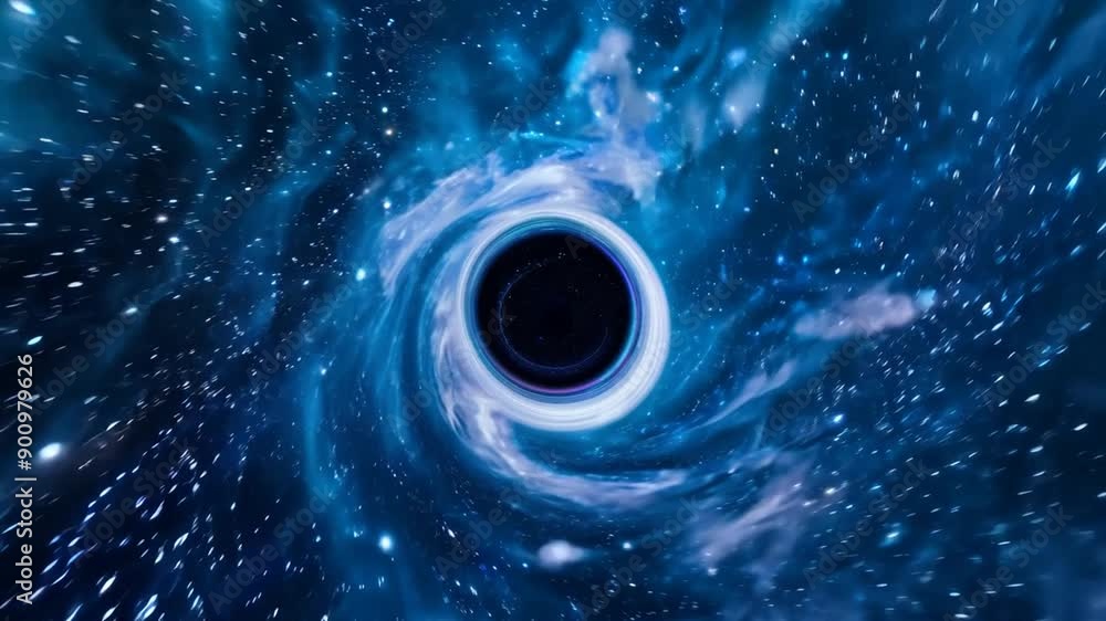 Poster fast journey through a blue spiral galaxy in the universe animation generative ai