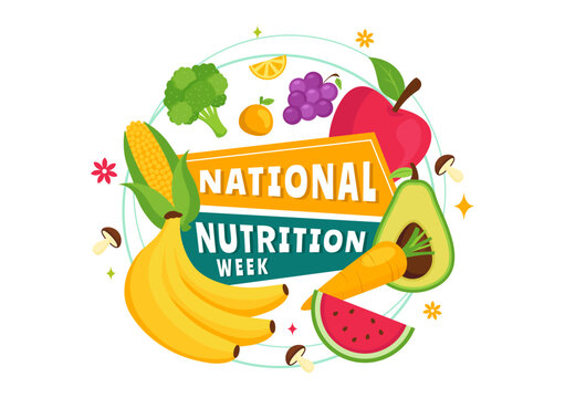 National Nutrition Week Day Vector Illustration on September 7 with Healthy Food and Lifestyle Choice such as Fruits and Vegetables in the Background