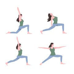 Workout girl set. Woman doing fitness and yoga exercises. Full body workout. Warming up, stretching. Suitable for a yoga theme.