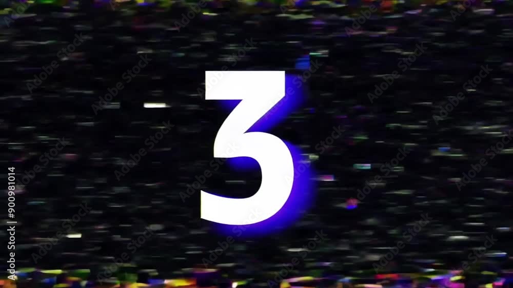 Poster counting film leader with retro glitch effects in computer generated animation generative ai