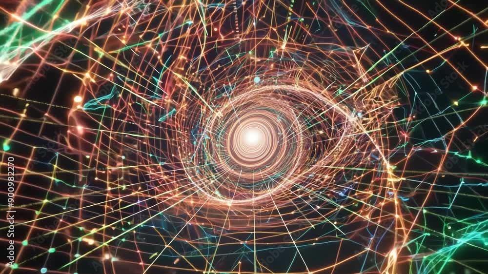 Poster abstract dynamic christmas swirl with glowing particles in cyberspace design generative ai