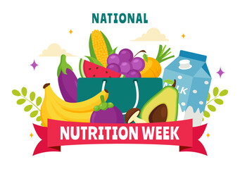 National Nutrition Week Day Vector Illustration on September 7 with Healthy Food and Lifestyle Choice such as Fruits and Vegetables in the Background