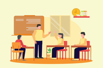 Lecturers teaching in class concept. Colored flat vector illustration isolated.