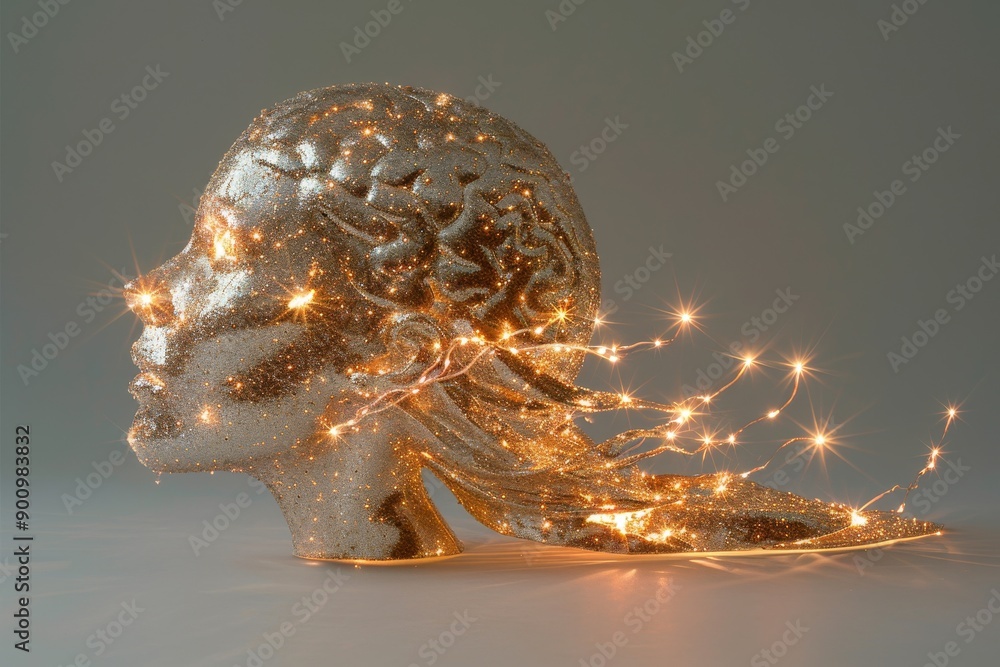 Aufkleber digital rendering of a head with glowing neural connections symbolizing cognitive processes and crea