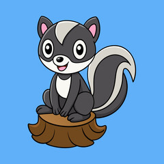 Cartoon skunk posing on tree stump vector art Illustration 