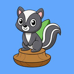 Cartoon skunk posing on tree stump vector art Illustration 