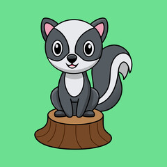 Cartoon skunk posing on tree stump vector art Illustration 