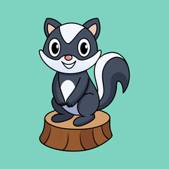 Cartoon skunk posing on tree stump vector art Illustration 
