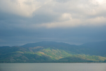 Sky with thunder cloud before rainny with mountain