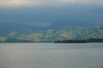 Sky with thunder cloud before rainny with mountain