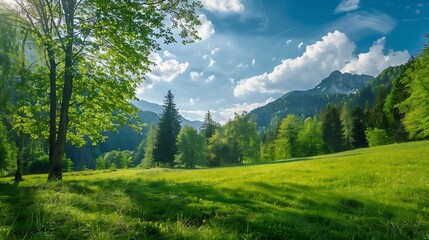 nature environment green grass forest tree leaf summer plant background copy space beauty landscape travel river panoramic view summer day outdoor grassland peak hiking : Generative AI