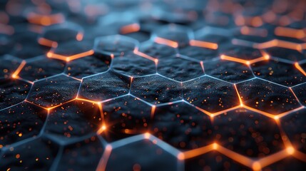 Fototapeta premium Abstract Hexagon Network: A mesmerizing abstract background showcasing a network of glowing hexagons, evoking themes of connectivity, technology, and innovation. 