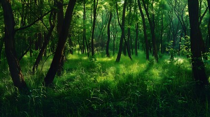 Fototapeta premium green woods panorama natural landscape : Generative AI