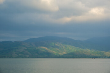 Sky with thunder cloud before rainny with mountain