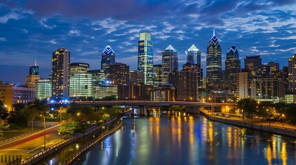 Philadelphia Pennsylvania USA downtown city skyline at dusk : Generative AI
