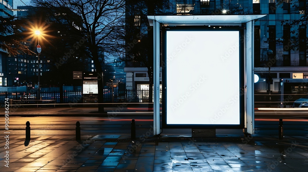 Aufkleber blank white bus stop vertical billboard mockup in front of an empty street outdoor advertising light