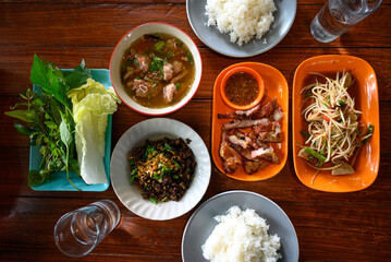 Northern Thai food, Tradition local Thai food, Table top view