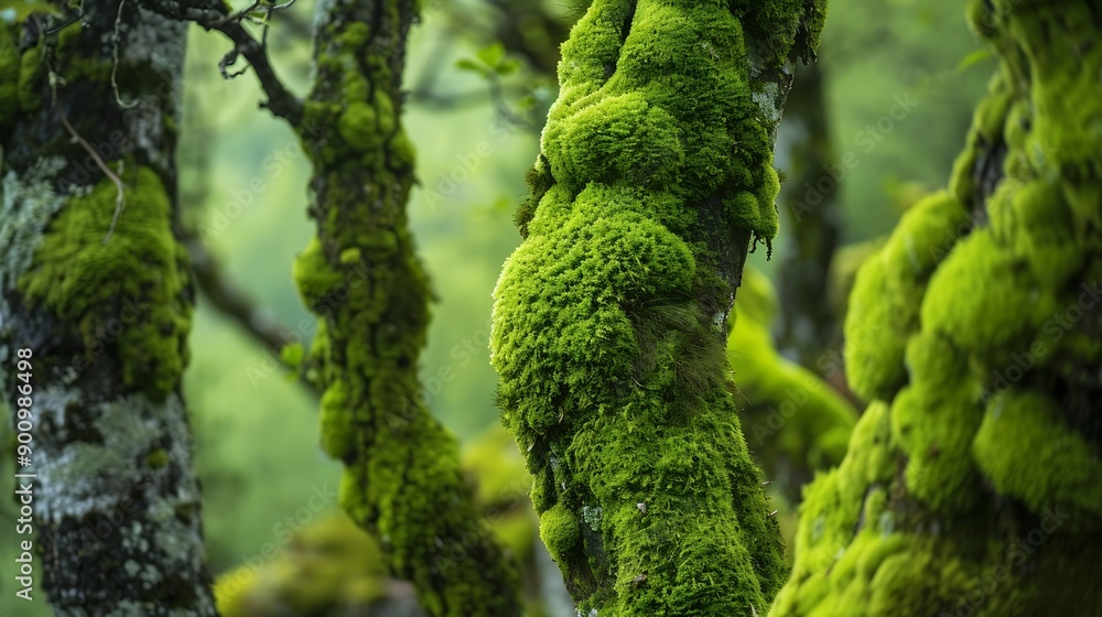 Aufkleber close up lush green moss envelops the trees in the mystical woods of torla in ordesa national park s