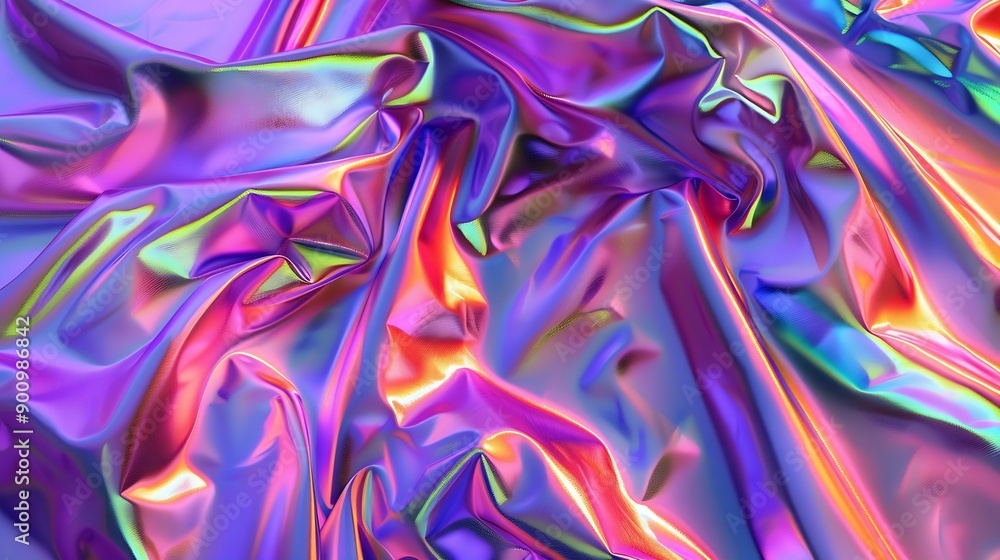 Poster Processed collage of Iridescent fabric trendy cloth holographic texture Background for banner backdrop or texture for 3D mapping : Generative AI