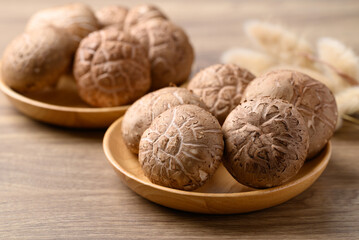 Fresh shiitake mushroom, edible mushroom and food ingredient in Asian cuisine