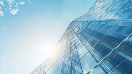 Low angle view of skyscraper with glass window and clear blue sky background for business and finance concept : Generative AI