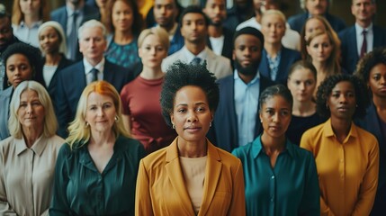 A Force to Be Reckoned With: A diverse group of individuals stands united, their gazes unwavering as they form a powerful collective. The image captures the strength in numbers, the potential of inclu