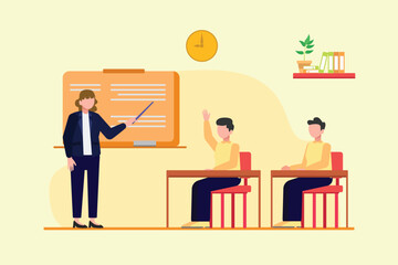Lecturers teaching in class concept. Colored flat vector illustration isolated.