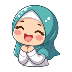 Fototapeta premium Happy Muslim islamic girl vector icon