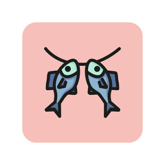 Dried fish line icon. Hanged fish, rope, catch. Seafood concept. Can be used for topics like fishing, market, stock fish