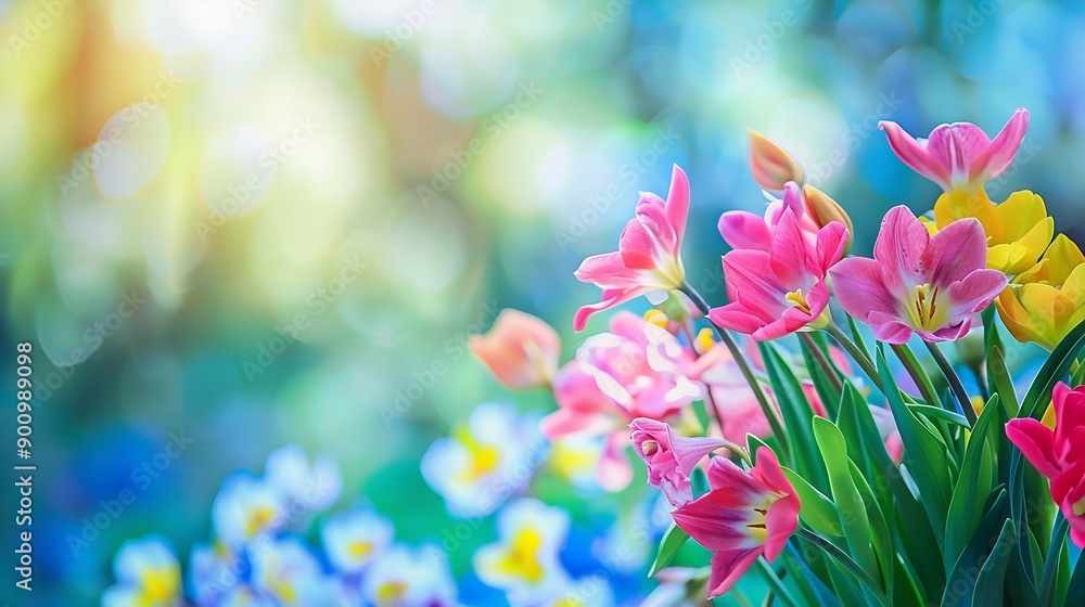 Poster Nature background with spring flowers Selective and soft focus Close up : Generative AI