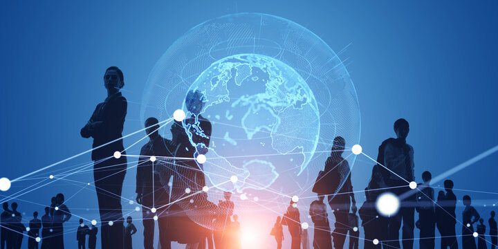 Multinational business people and global communication network concept. Wide angle visual for banners or advertisements.