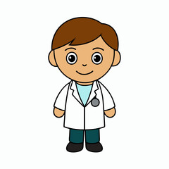 Fototapeta premium Happy young doctor cartoon isolated vector art Illustration