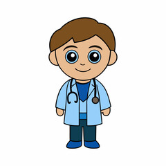 Happy young doctor cartoon isolated vector art Illustration